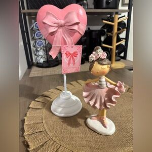Valentine’s Day Pink Heart stand and Ballerina Figurine Set